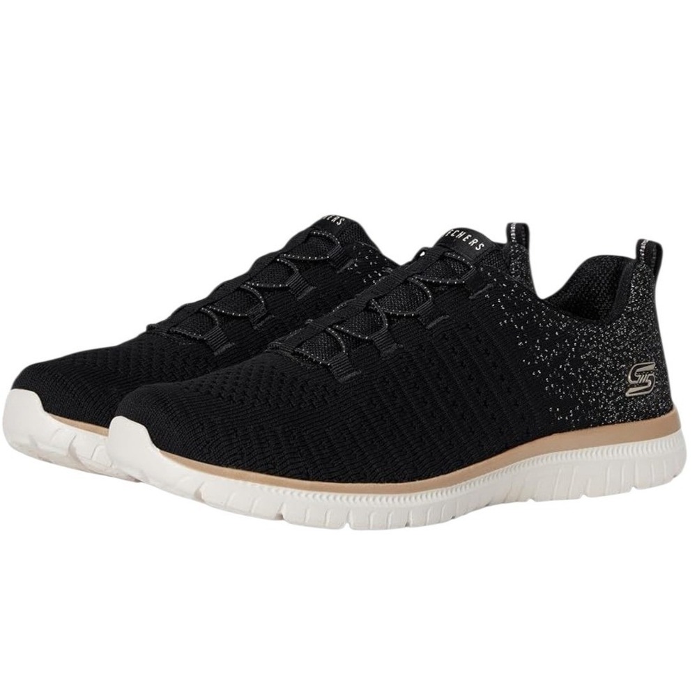 Skechers Virtue Lucent Sneakers Womens 9 Black Metallic Washable Shoes Foam NEW